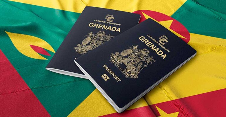 Grenadian passports on the country's flag symbolize Caribbean citizenship by investment